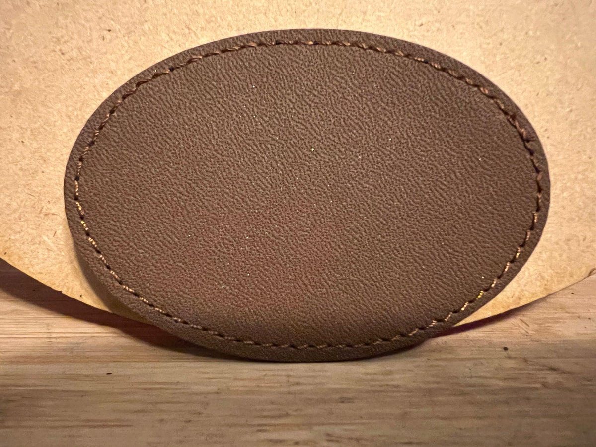 Oval Leatherette Patch (brown/black) w Adhesive for Laser Engraving